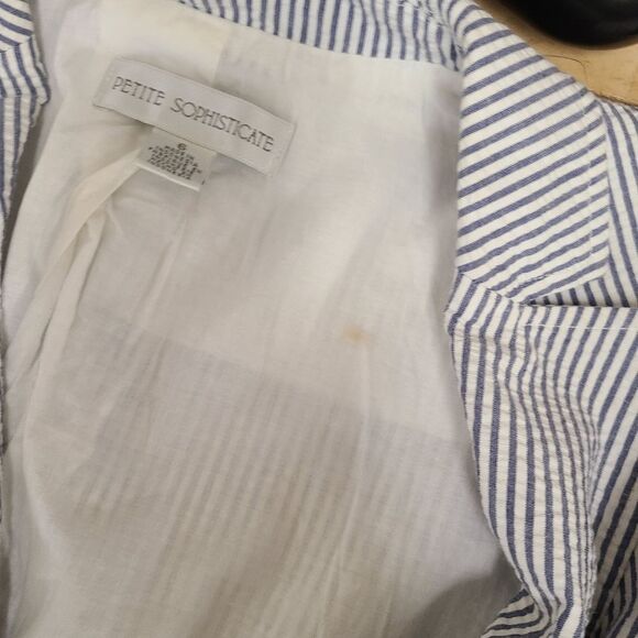 Petite Sophisticate Blue Striped Seersucker Blazer Womens size 6 Jacket Suit Off - Picture 7 of 9